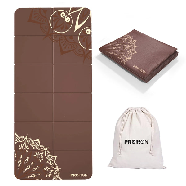 Travel Thin Mat - PVC 2mm Foldable Mat for Yoga, Pilates, and Exercise PROIRON Brown
