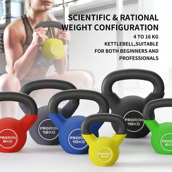 Kettlebell- Cast Iron Core with Neoprene Coated - 4/6/8/10/12/16KG PROIRON
