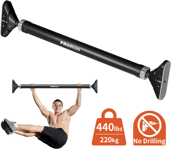 PROIRON Pull Up Bar, No Screw Design, Thick Steel, 440LB Weight Bearing, Length 28.3in-38.2in, Non-Slip