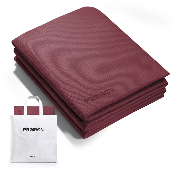 Travel Yoga Mat - TPE Foldable Mat for Yoga, Pilates, and Exercise PROIRON Wine-Red