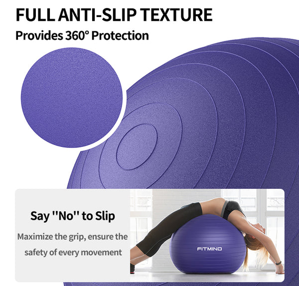 FITMIND Thick Exercise Ball 21.7" for Yoga and Pilates, 1100lb Load Bearing, Hand Pump, Anti-Burst