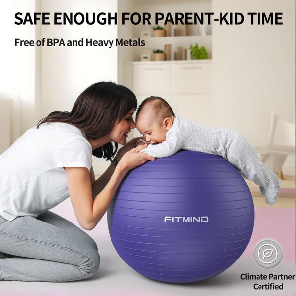 FITMIND Thick Exercise Ball 21.7" for Yoga and Pilates, 1100lb Load Bearing, Hand Pump, Anti-Burst