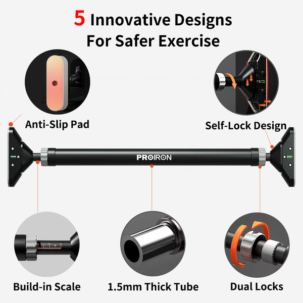 PROIRON Pull Up Bar, No Screw Design, Thick Steel, 440LB Weight Bearing, Length 28.3in-38.2in, Non-Slip