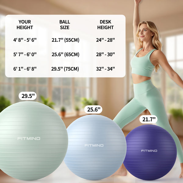 FITMIND Thick Exercise Ball 21.7" for Yoga and Pilates, 1100lb Load Bearing, Hand Pump, Anti-Burst