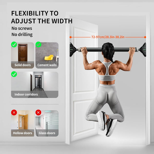 PROIRON Pull Up Bar, No Screw Design, Thick Steel, 440LB Weight Bearing, Length 28.3in-38.2in, Non-Slip