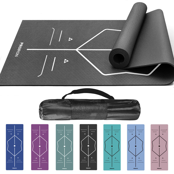 Yoga Mat with Alignment Marks - Carry Bag Included PROIRON Black