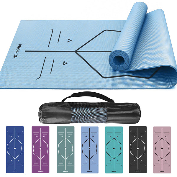 Yoga Mat with Alignment Marks - Carry Bag Included PROIRON Light-blue