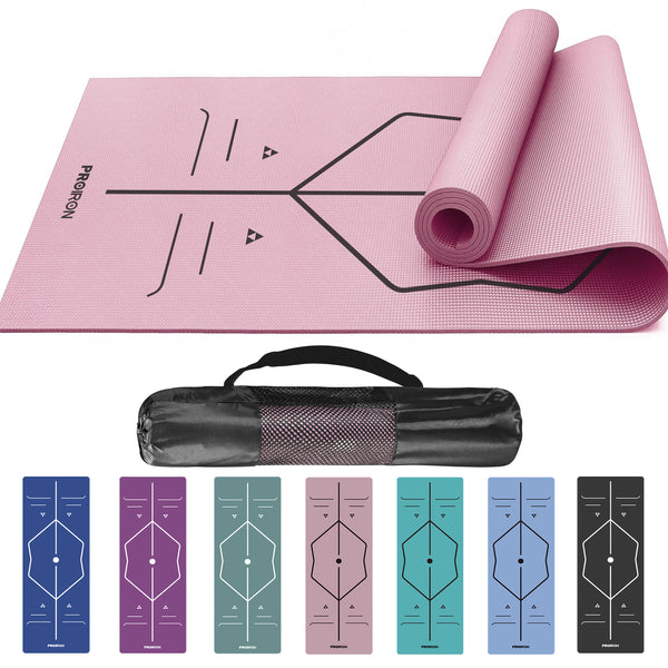 Yoga Mat with Alignment Marks - Carry Bag Included PROIRON Pink