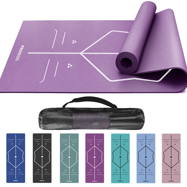 Yoga Mat with Alignment Marks - Carry Bag Included PROIRON Purple