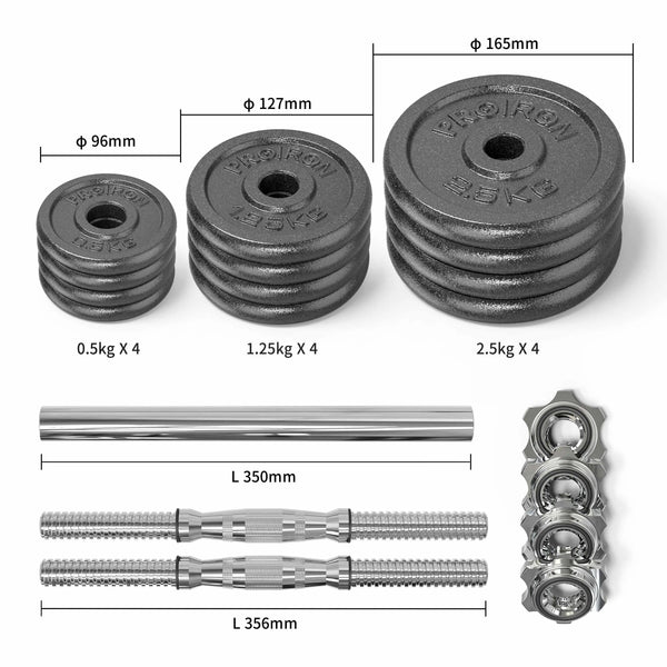 PROIRON 20kg Cast Iron Adjustable Dumbbell Set-Dumbbell-PROIRON