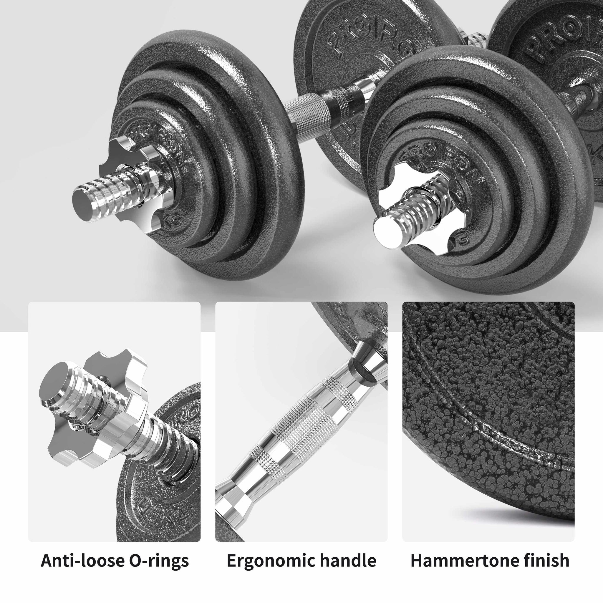 PROIRON 30kg Cast Iron Adjustable Dumbbell Set Hand Weight With Solid