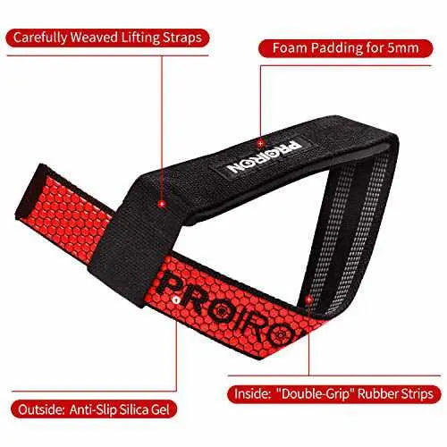 ProFitness Weight Lifting Straps - 10” Long Wrist Straps for Weightlifting  - Padded Neoprene Lifting Straps Gym with Non Slip Silicone Grip Men and